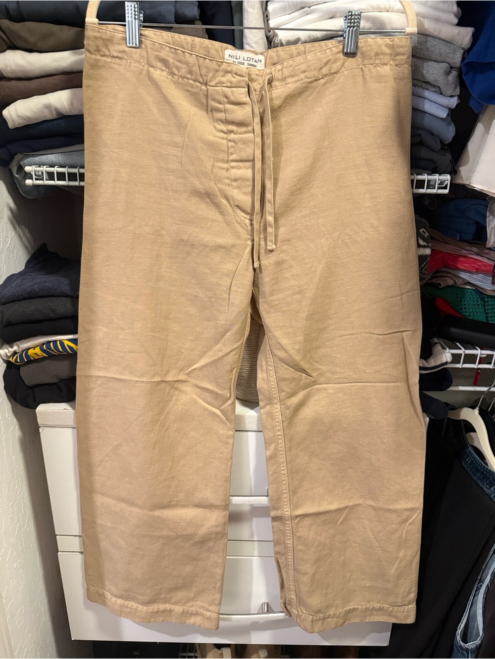 Nili Lotan Tan Wide-Leg Cotton Pants